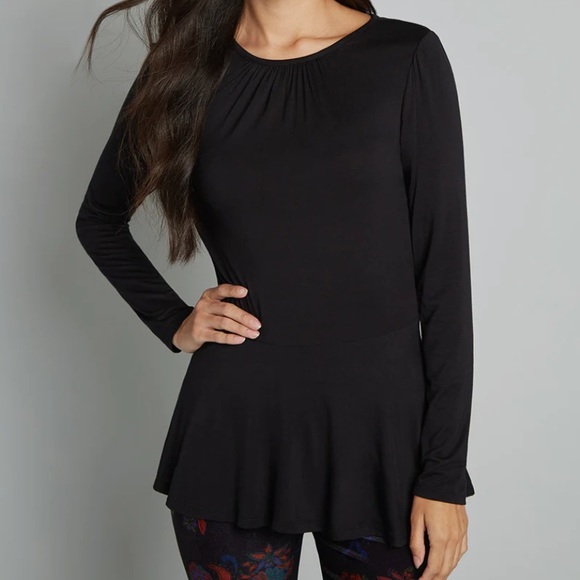 hinge Tops Hinge Black Ruched Peplum Long Sleeve Shirt Poshmark